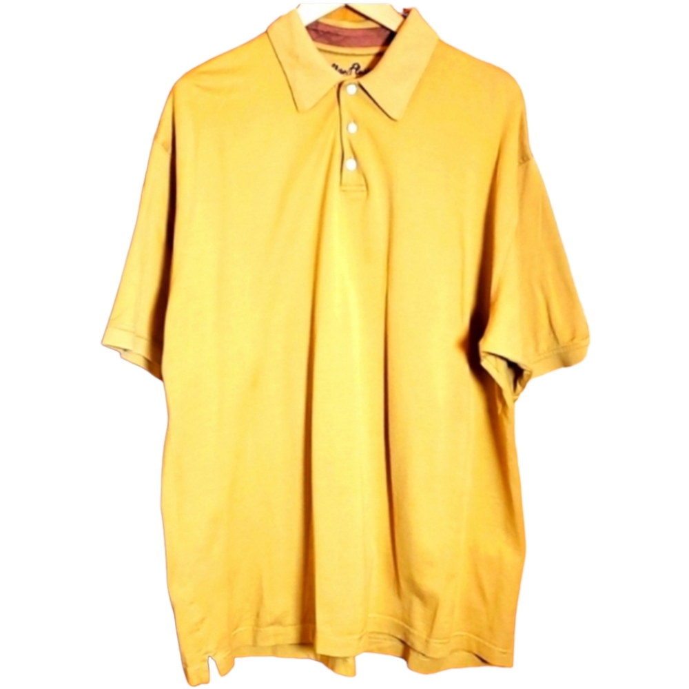 ALAN FLUSSER XL MUSTARD SHORTSLEEVE KNIT POLO